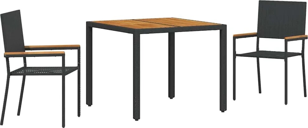 vidaXL Set de masă pentru grădină 3 pcs Negru poliratan
