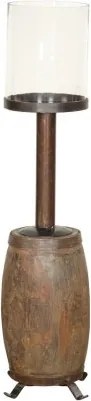 Sfeșnic de podea din lemn reciclat și metal, 26 x 26 x 100 cm, butuc de roată de car, glob din sticlă, „Candle Holder Wheel Hub"