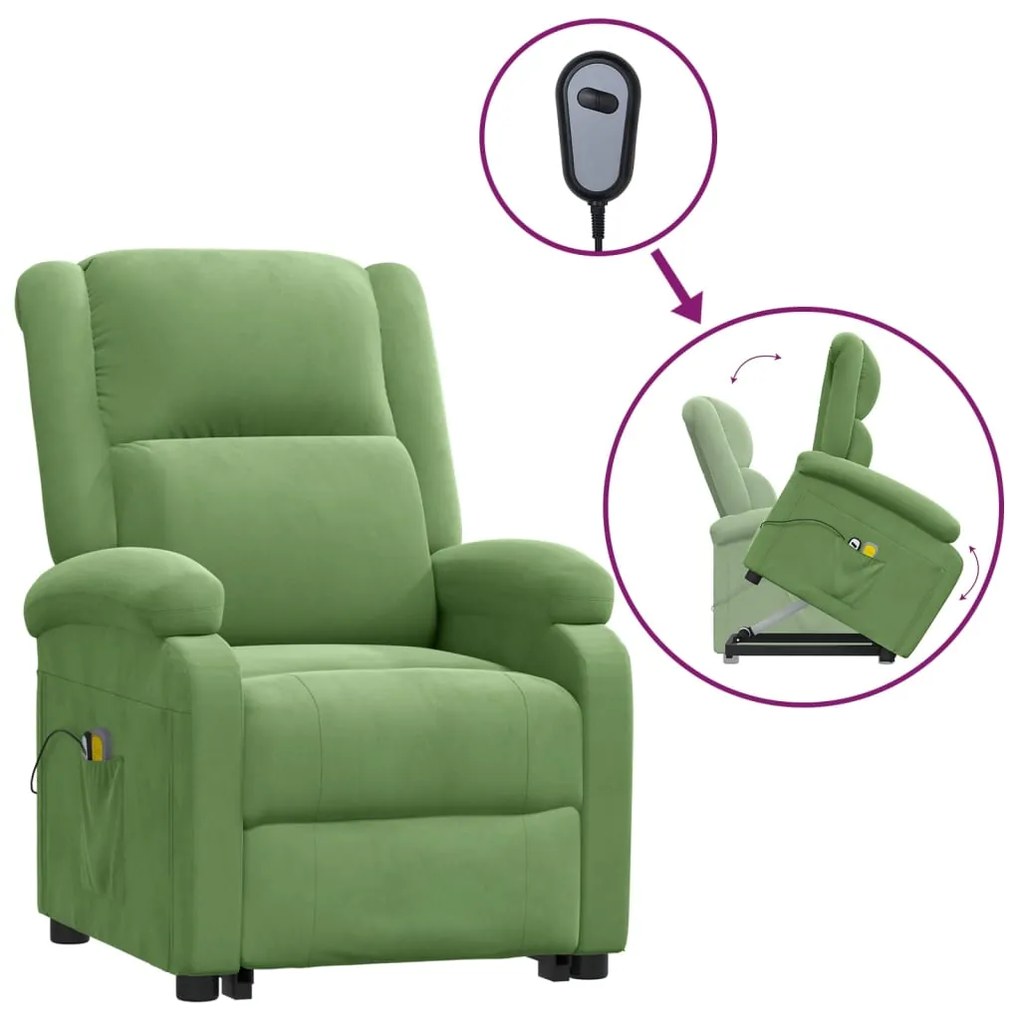 3124839 vidaXL Fotoliu de masaj cu ridicare, verde deschis, catifea