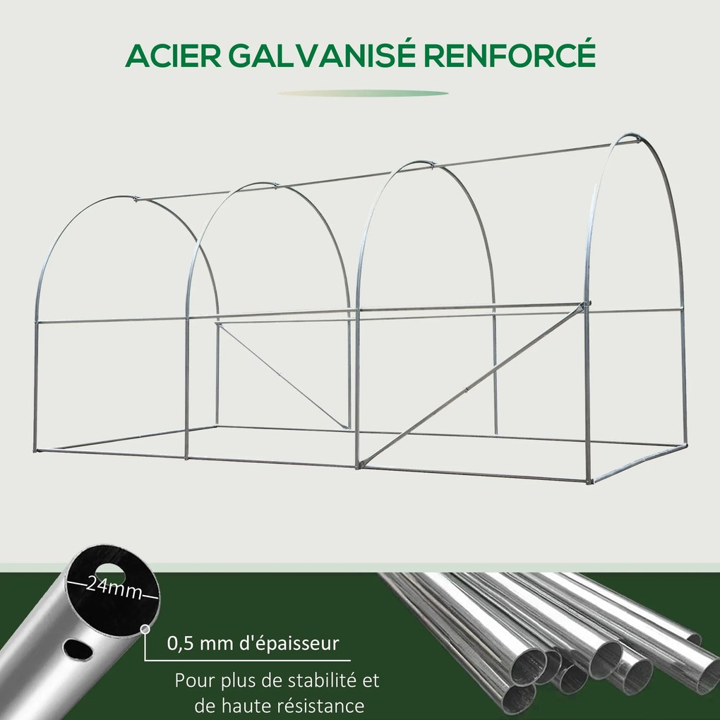 Outsunny Seră de Grădină Tunel 8 m² 4L x 2l x 1,9H m Oțel galvanizat renforțat diametru 2,4 cm + Polietilenă cu densitate ridicată ferestre ușă Verde | Aosom Romania