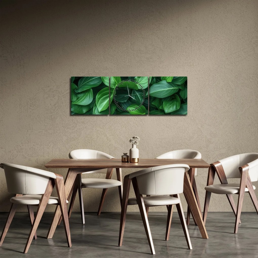 Tablou - Frunze verzi (cu ceas) (90x30 cm)