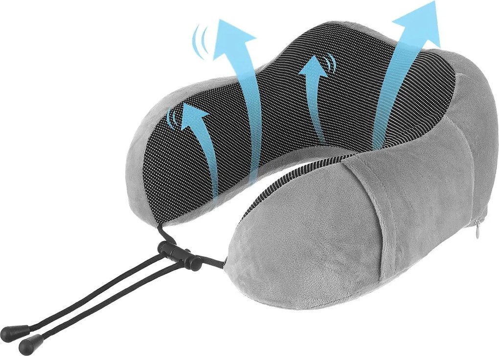 Set perna de calatorie cervicala 3D memory foam, masca de somn si dopuri antizgomot, Gri/Negru