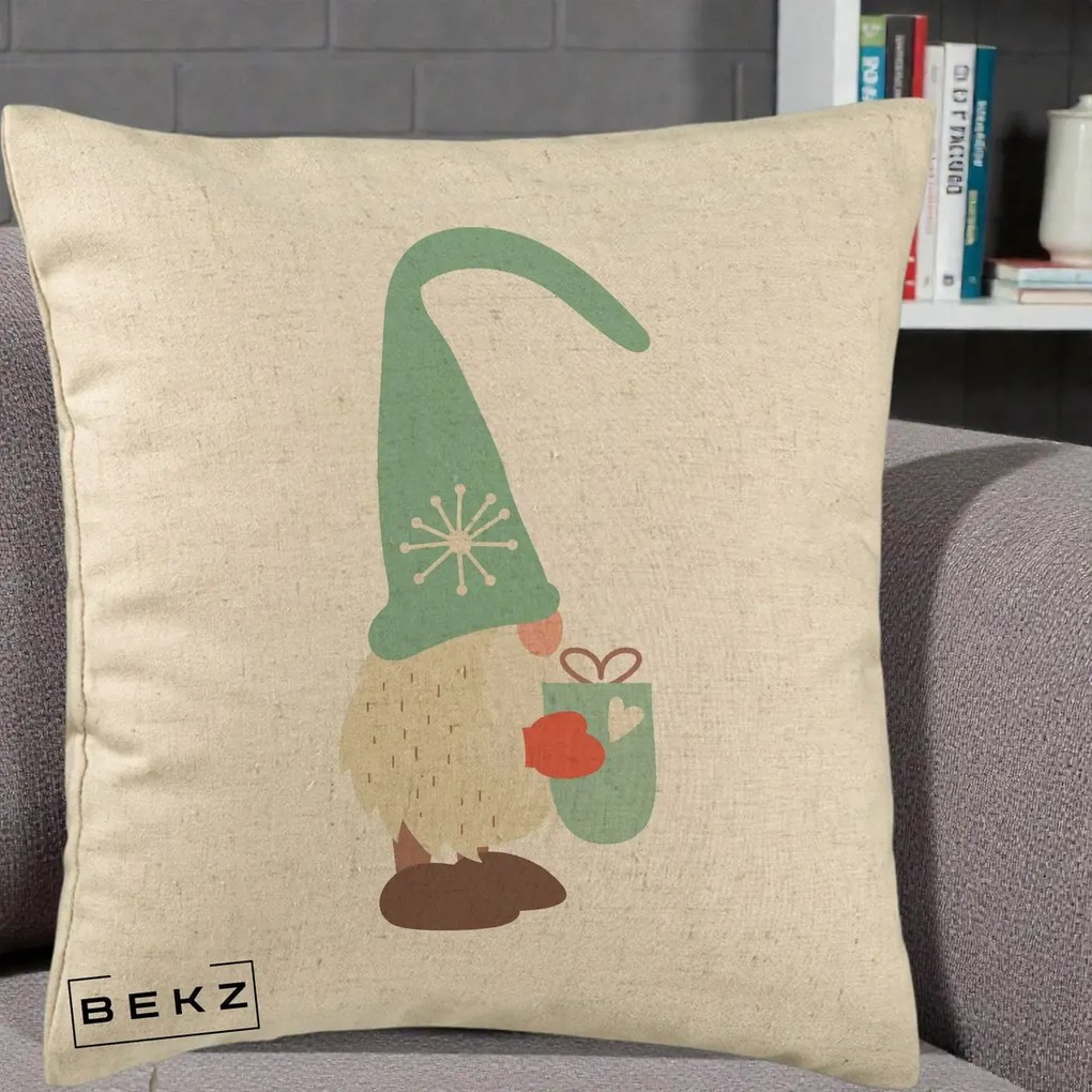 Perna Decorativa Gnom Nordic cu Cana Calda Menta, 40x40 cm, Bej, Husa Detasabila, Perna Inclusa, BEKZ®