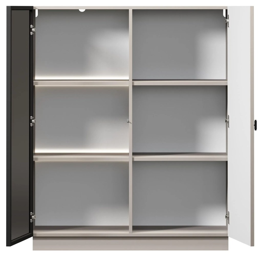 Vitrină pentru living Lorini 100 cm - cașmir / mâner negru T-bar