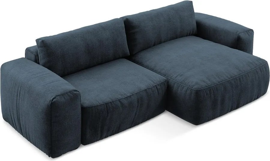 Colțar albastru închis extensibil cu tapițerie din chenille (cu colț pe partea dreaptă/cu șezlong) Kuki – Makamii