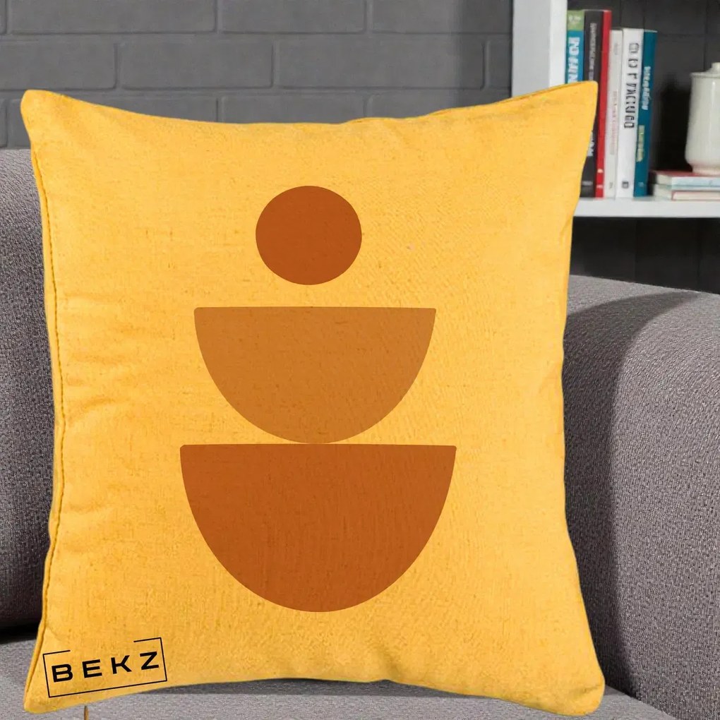 Perna Decorativa Geometric Boho Semicerc Stivuit, 40x40 cm, Galben, Husa Detasabila, Perna Inclusa, BEKZ®
