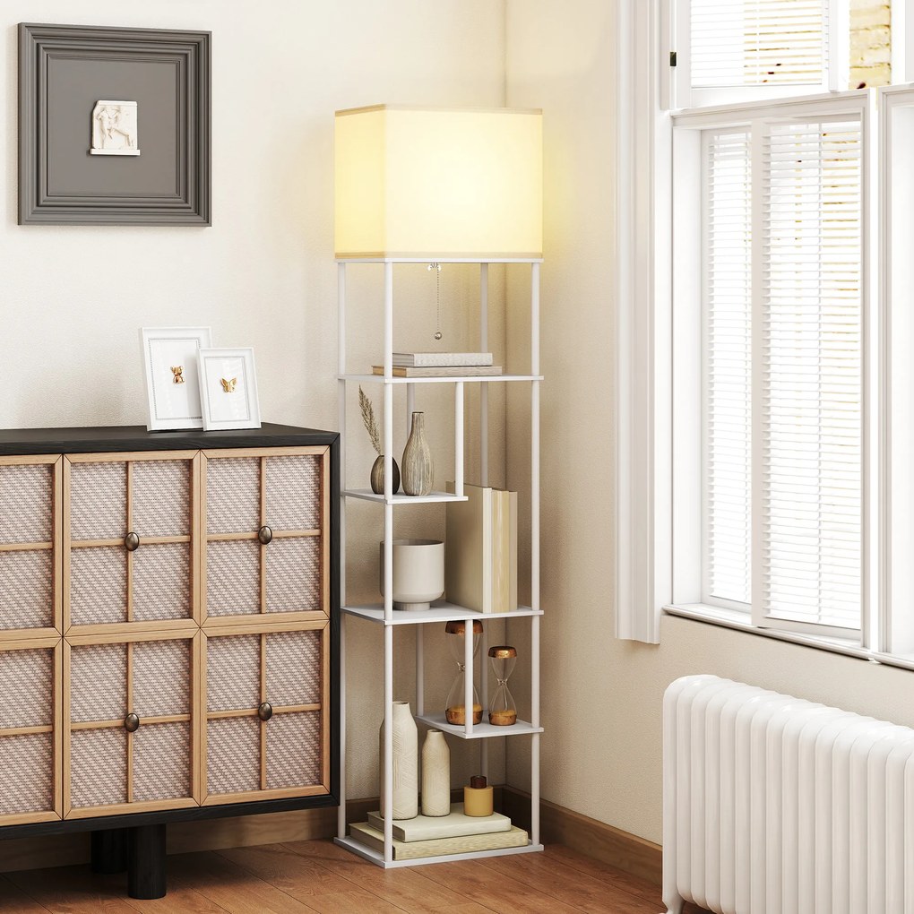 HOMCOM Lampă de podea cu rafturi Temperatură culori reglabilă 3000K-6500K Telecomandă Bec E27 Alb | Aosom Romania