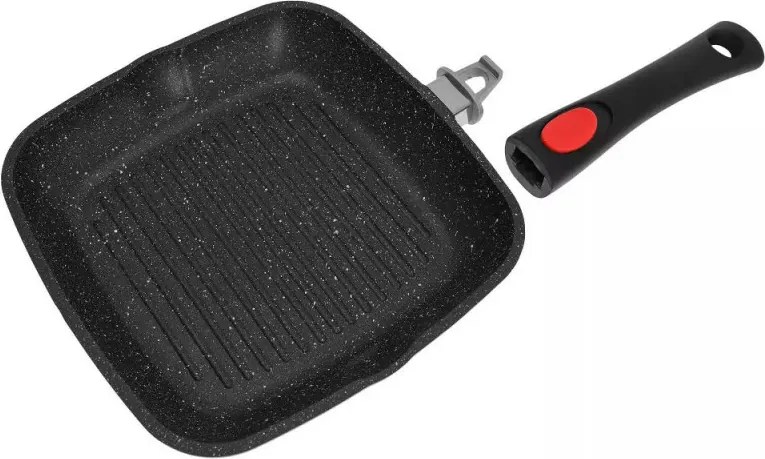Resigilat: Tigaie grill cu capac si maner detasabil Kinghoff KH 1511, 28 cm, Acoperire marmorată, Inductie, Negru