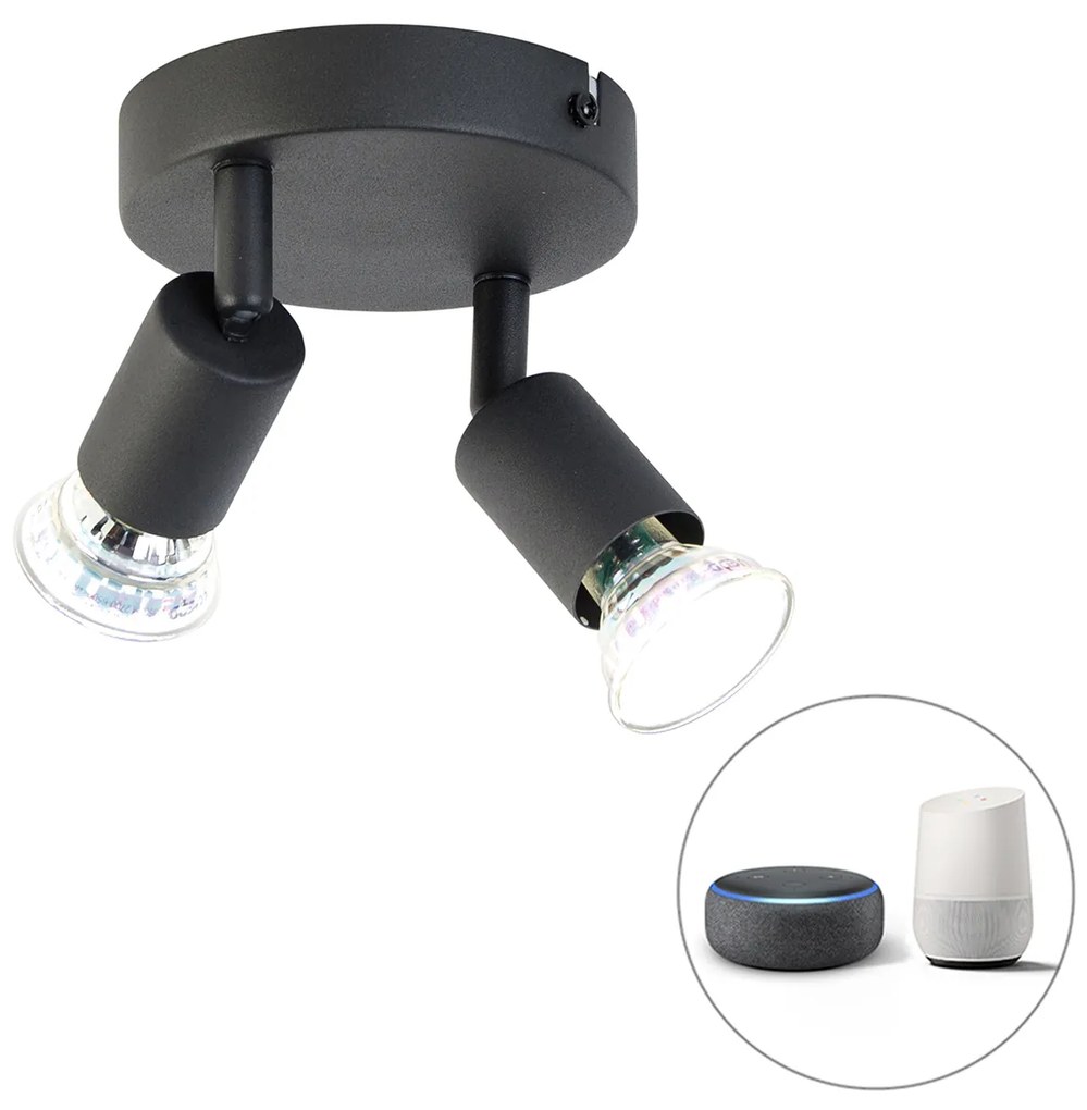 Spot inteligent negru inclinabil rotund inclusiv 2 Wifi GU10 - Jeany