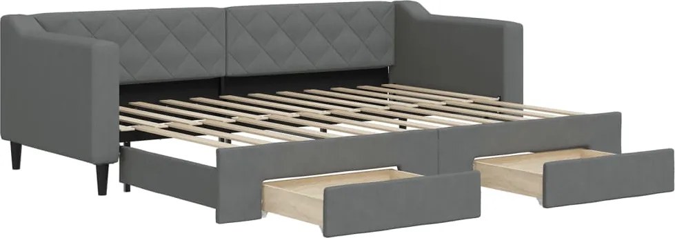 vidaXL Pat de zi cu extensie și sertare, gri închis, 80x200 cm textil