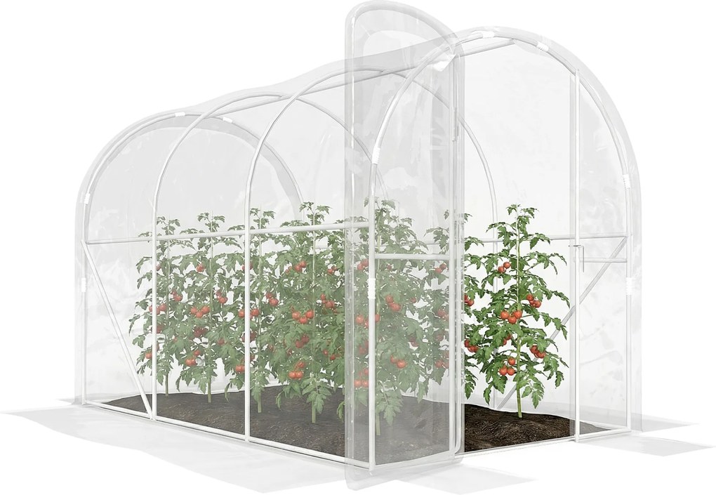Outsunny Seră tunel de grădină 3 x 2 x 2 m 6 m² cu ușă pe balamale, prelată PE 150 g/m² pentru Legume, Plante, Flori | Aosom Romania