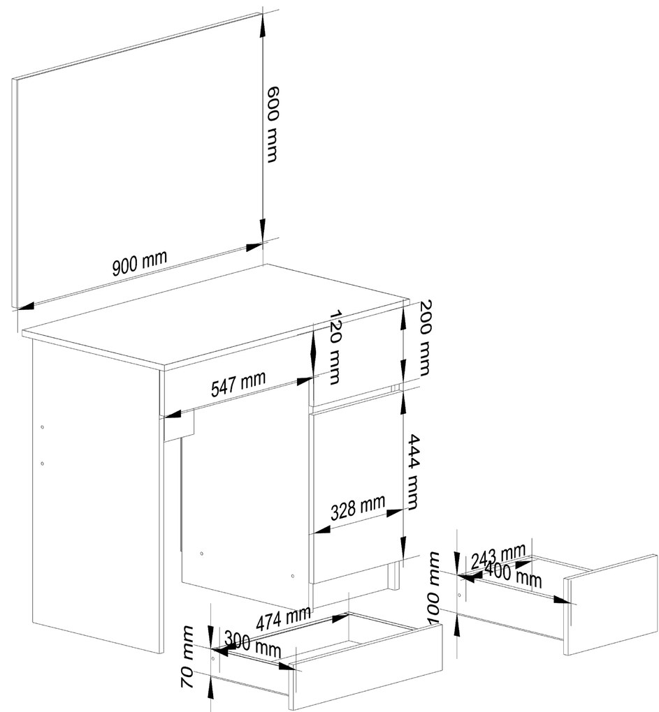 Masă de toaletă Parijat (Stejar sonoma + Alb) (cu oglindă) (D). 1070899