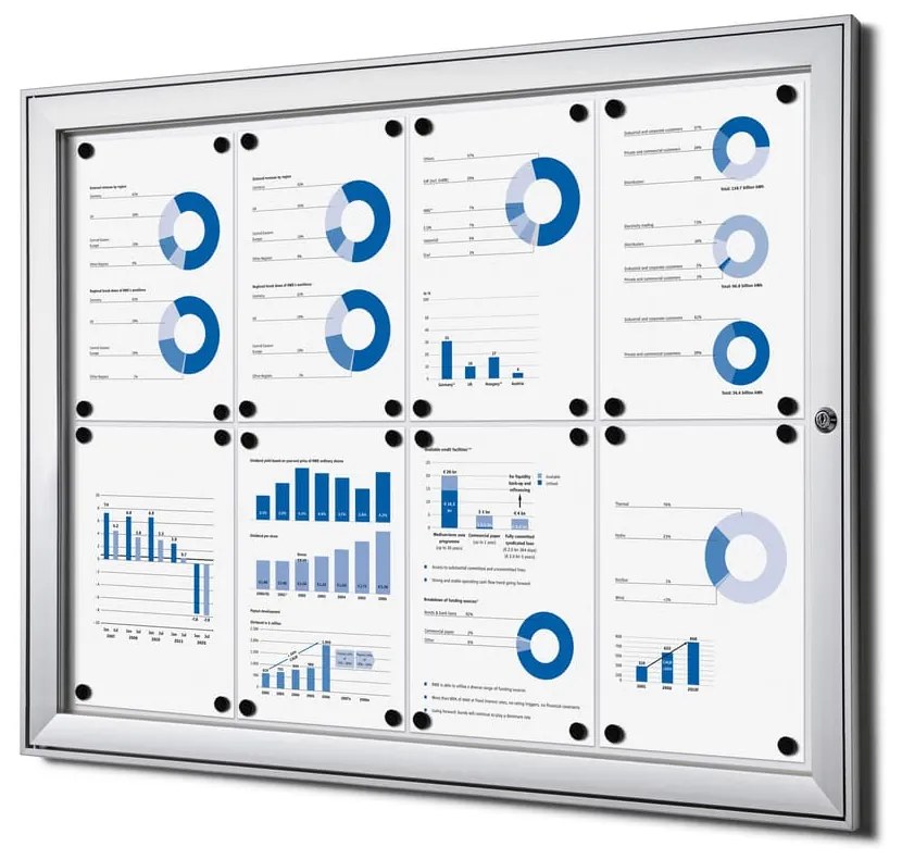 Vitrina interioara cu incuietoare pentru informatii 8 x A4, aluminiu