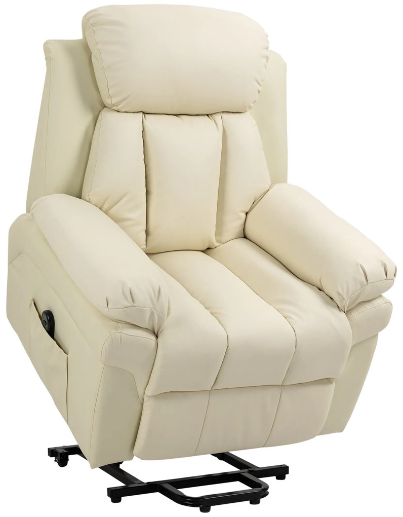 HOMCOM - Fotoliu Rabatabil cu Ridicare Electrica, Fotoliu Relax cu Capitonaj Gros si Telecomanda, 96x93x105 cm, Crem | Aosom Romania