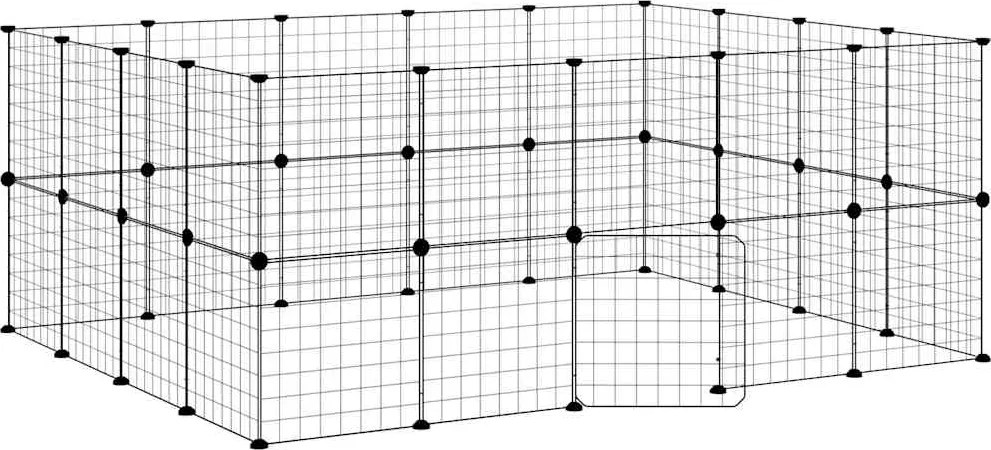 vidaXL Cușcă animale de companie cu ușă 36 panouri negru 35x35 cm oțel
