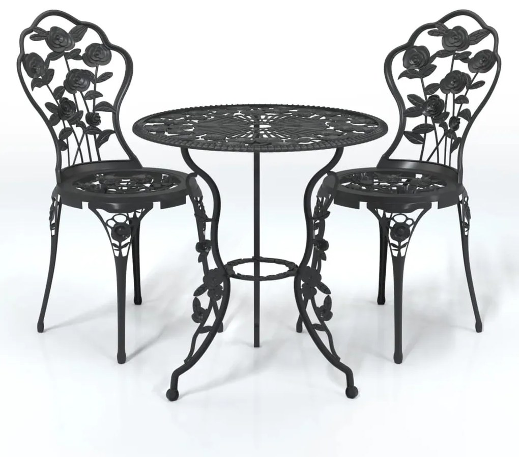 317739 vidaXL Set mobilier bistro, 3 piese, negru, aluminiu turnat