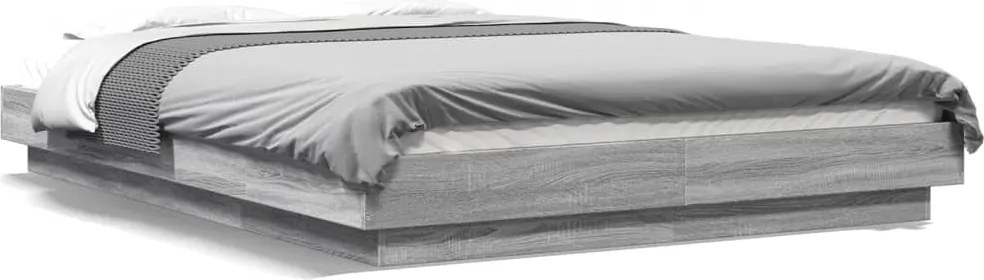 vidaXL Cadru de pat cu lumini LED gri sonoma 140x200 cm lemn prelucrat