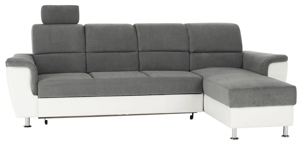 Colţar mic, piele ecologică alb/material textil gri, model dreapta, SANTIAGO COLŢAR MIC