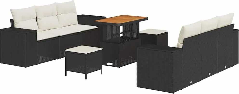 vidaXL Set de canapele pentru grădină 9 pcs Negru Rattan poli