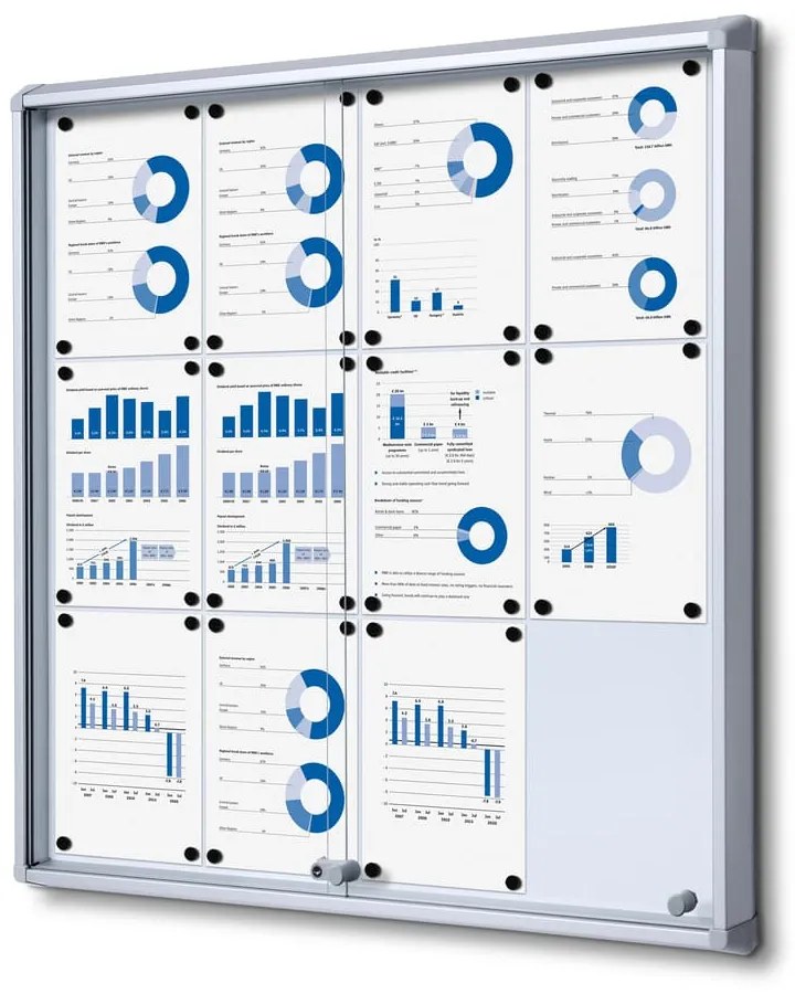 Vitrina de informatii interioare cu usi glisante 12 x A4 - spate tabla, aluminiu