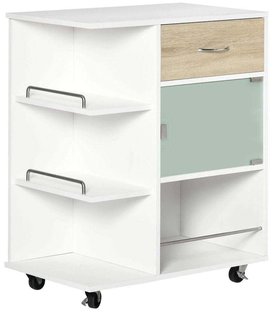 HOMCOM Carucior de bucătărie insulă centrală de bucătărie cu roți pivotante 360° rafturi cu bariere 65 x 39 x 80 cm alb | Aosom Romania