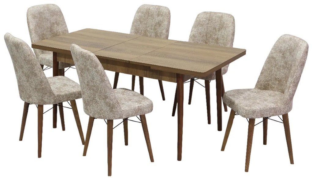 Set masa extensibila 80 x 130/170 cm cu 6 scaune, culoare crem