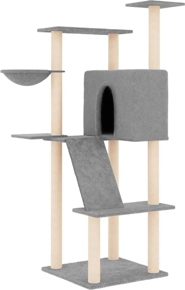 vidaXL Ansamblu pisici, stâlpi din funie sisal, gri deschis, 143 cm
