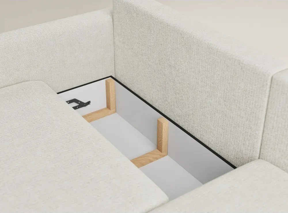 Colțar crem extensibil/cu spațiu de depozitare cu tapițerie din chenille (cu colț pe partea dreaptă/cu șezlong) Leon – Maison de Rêve