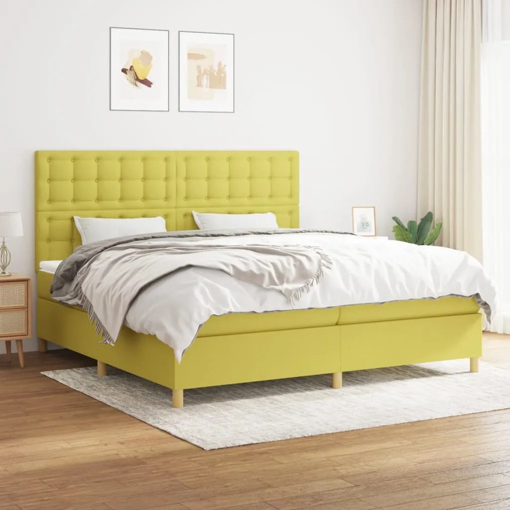 3142688 vidaXL Pat box spring cu saltea, verde, 200x200 cm, textil