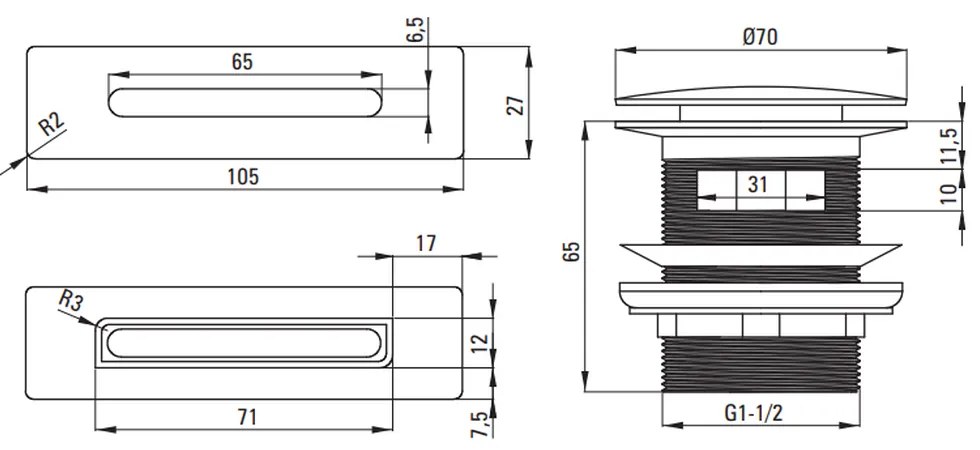 Set ventil click-clack si preaplin pentru cada crom lucios Deante Crom lucios