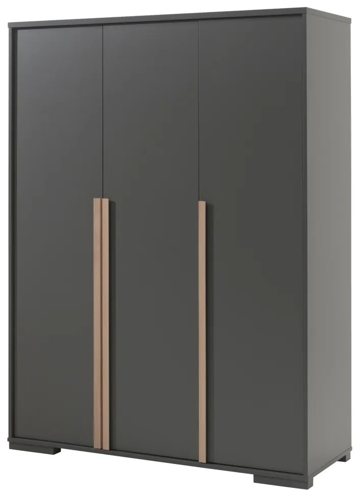 Set mobilier copii LONDON, pat 90x200 cm cu sertar depozitare + noptieră + dulap 3 uși + birou + comodă cu sertare și rotile + bibliotecă, antracit –