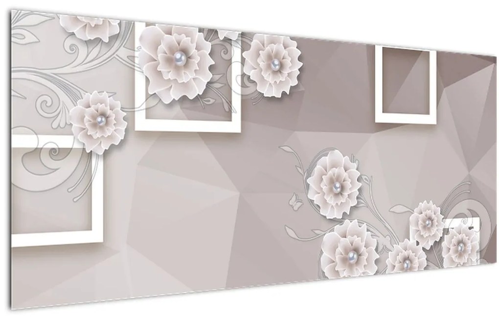 Tablou - Imagine flori bej (120x50 cm)