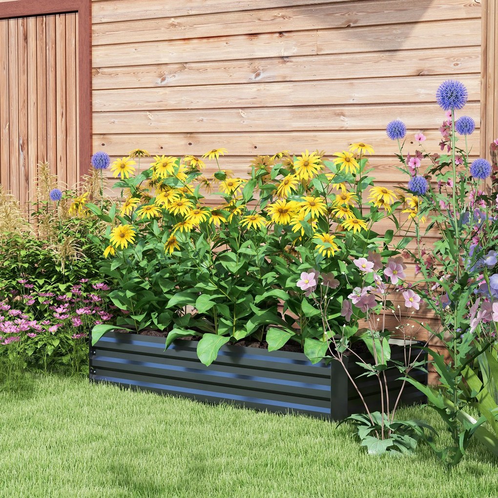 Outsunny Jardinieră dreptunghiulară bac de flori în oțel cu margine de siguranță și fund deschis negru | Aosom Romania