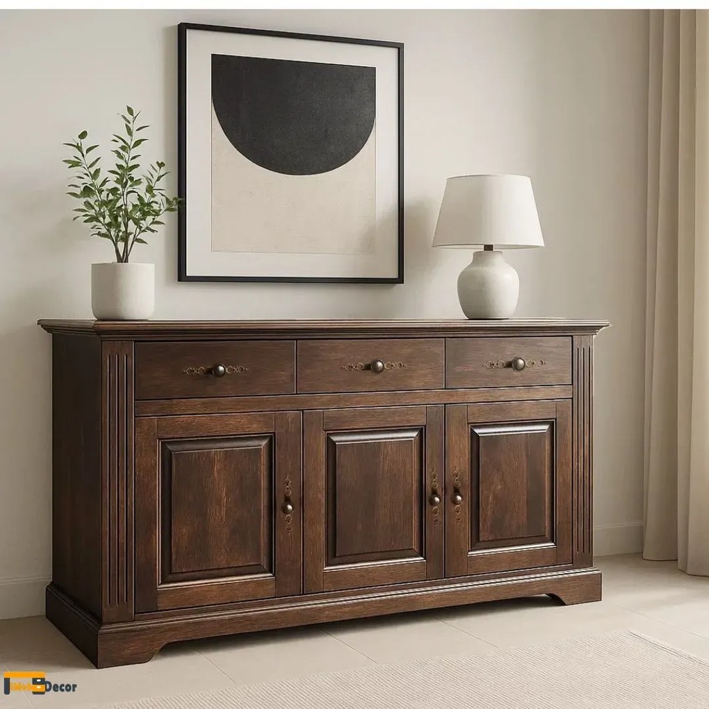 Comoda Louis 3 usi 3 sertare lemn masiv tei 115 x 41 x 75 cm