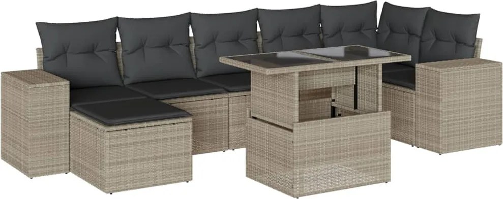 vidaXL Set mobilier de grădină cu perne, 8 piese gri deschis poliratan