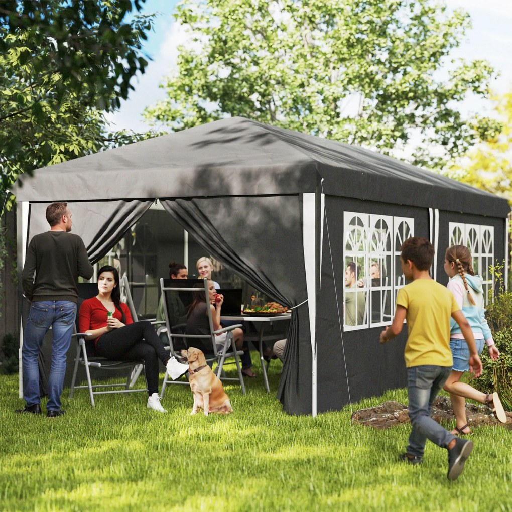 Outsunny Pavilion Pliabil, Reglabil pe Înălțime cu Ferestre Laterale și Geantă de Transport, 596x300x270 cm, Gri | Aosom Romania