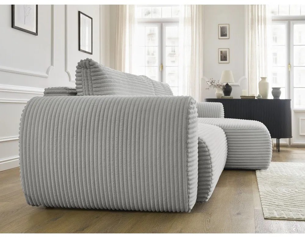 Colțar gri deschis extensibil cu tapițerie din catifea reiată (cu colț pe partea dreaptă) Lucien – Bobochic Paris