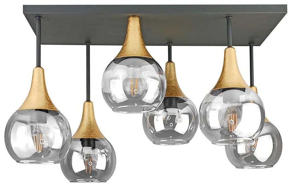 Lustră aplicată SOMA 6xE27/60W/230V negru/auriu/transparent