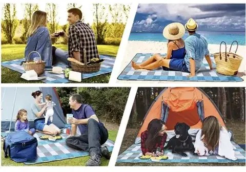 Pătură de picnic cu model în carouri 200 x 200 cm - albastru