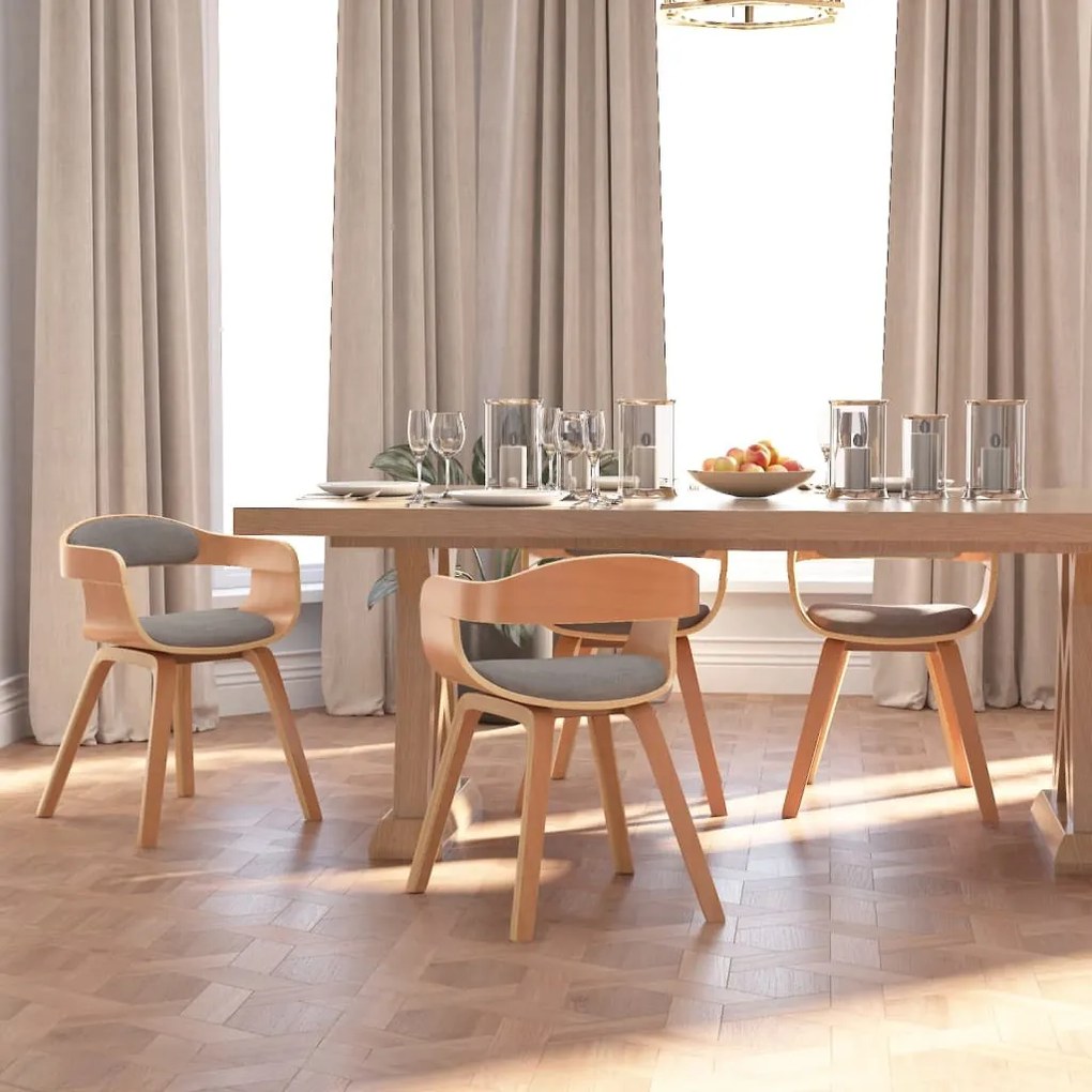 3092388 vidaXL Scaune de bucătărie, 4 buc., gri taupe, lemn curbat și textil