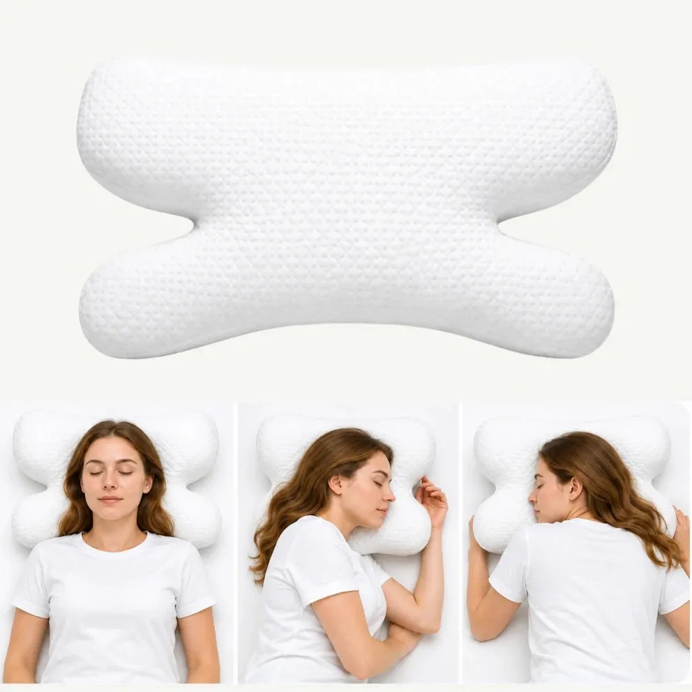 Perna cervicala ortopedica CERVI-SAN Antirid, memory foam maruntit anti-riduri, husa Tencel