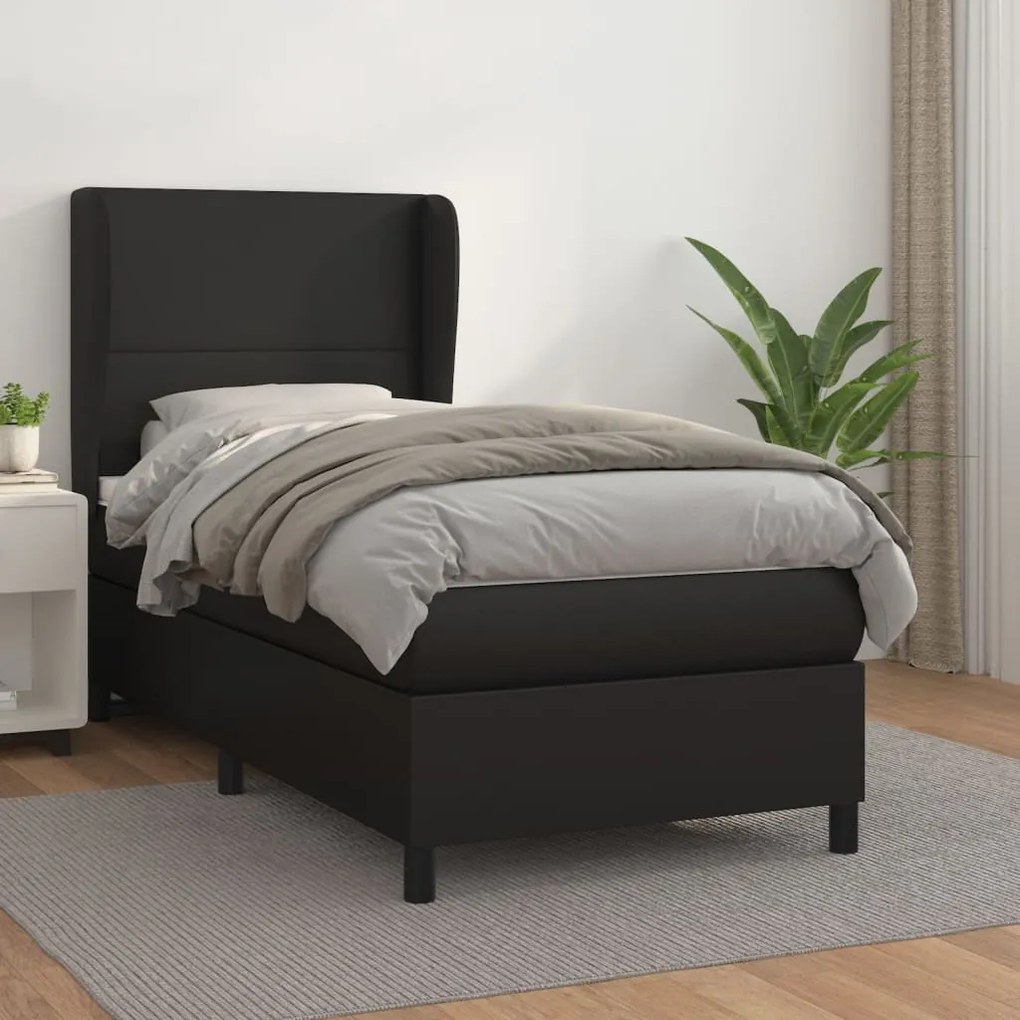 3128895 vidaXL Pat box spring cu saltea, negru, 100x200 cm, piele ecologică