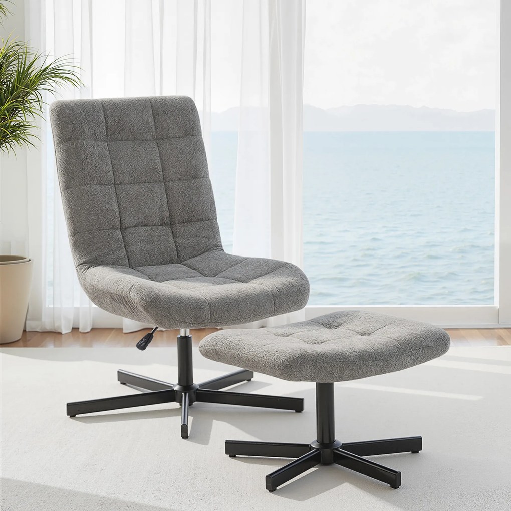 HOMCOM Scaun reclinabil pe 4 niveluri cu otoman separat în efect de catifea, 66x80x93-104 cm, Gri | Aosom Romania