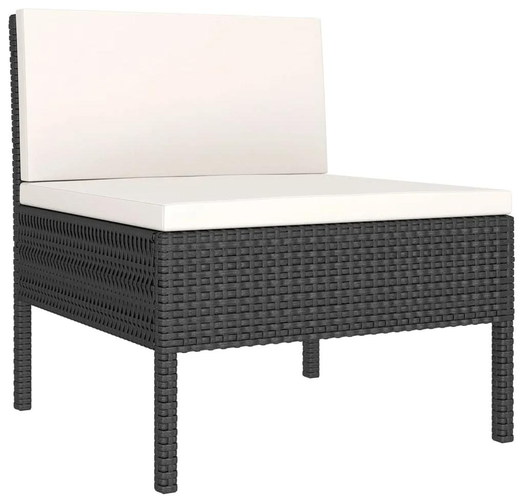 Set mobilier de gradina cu perne, 8 piese, negru, poliratan 3x colt + 4x mijloc + suport pentru picioare, 1