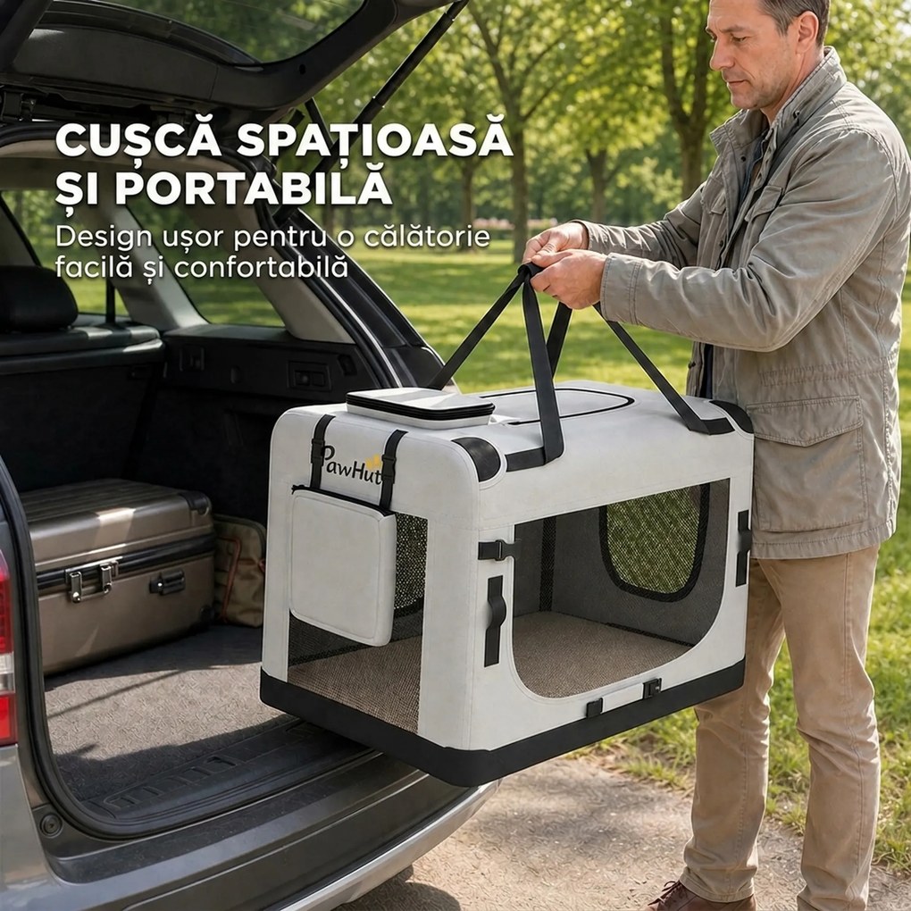 PawHut Transportor Moale Pliabil pentru Câini Mici și Medii, cu Bol, din Țesătură Oxford, Gri Deschis | Aosom Romania