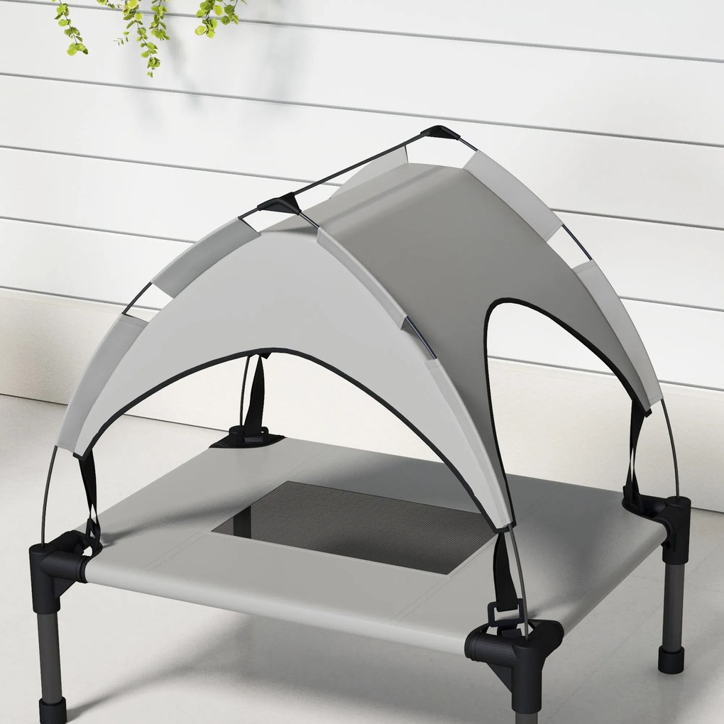 PawHut Pat pentru câini și pisici pe picioare, pat pentru câini ridicat, velum anti-UV din oxford, geantă de transport inclusă 61 x 46 x 63 cm gri | Aosom Romania