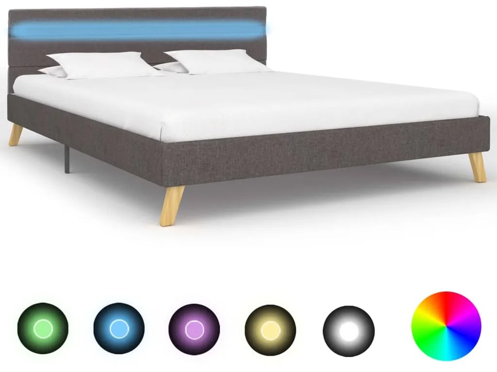 284850 vidaXL Cadru pat cu LED-uri gri deschis 160x200 cm material textil