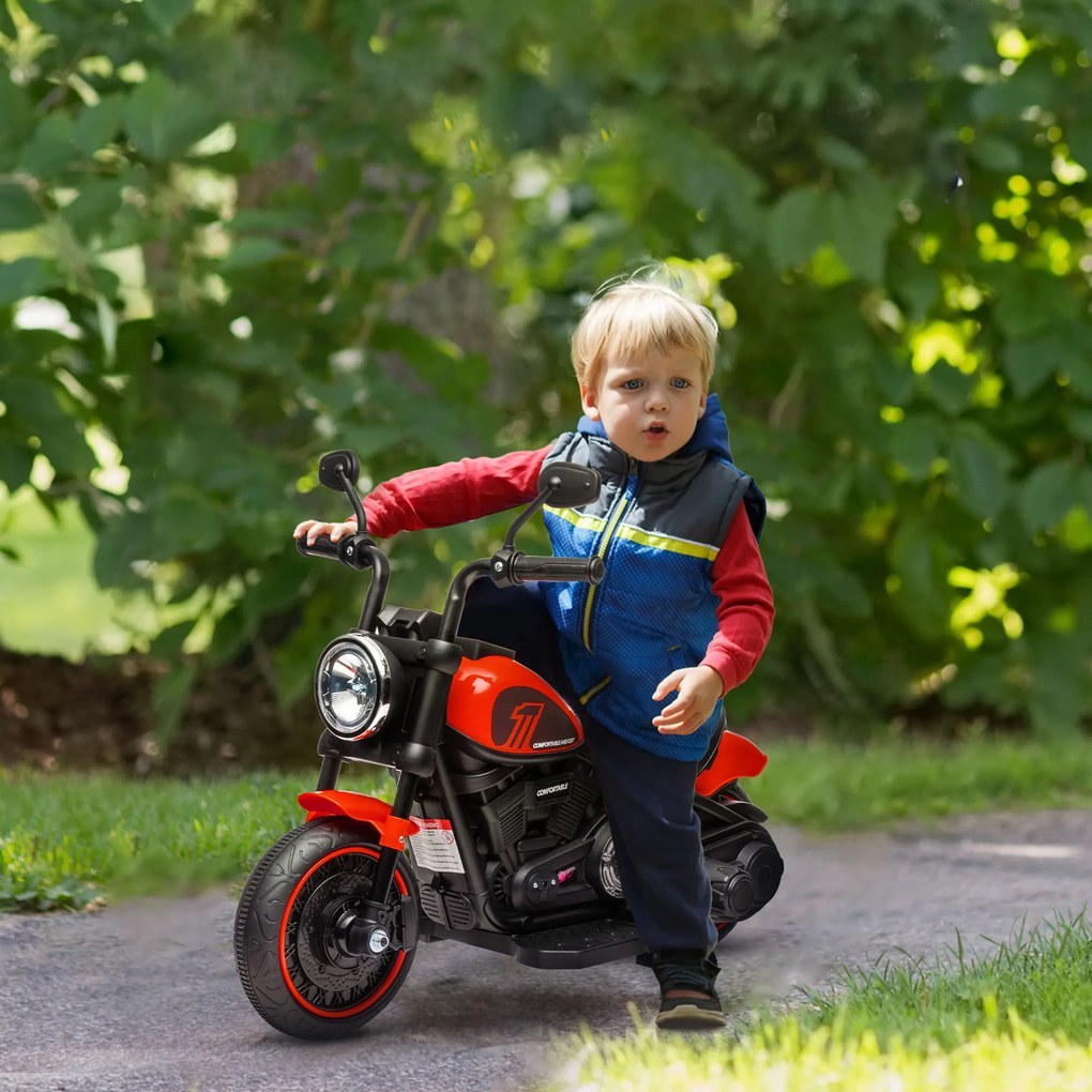 HOMCOM Motocicleta Electrica pentru Copii 18-36 Luni, cu Roti Suplimentare si Far, din PP si Metal ,Rosu si Negru | Aosom Romania