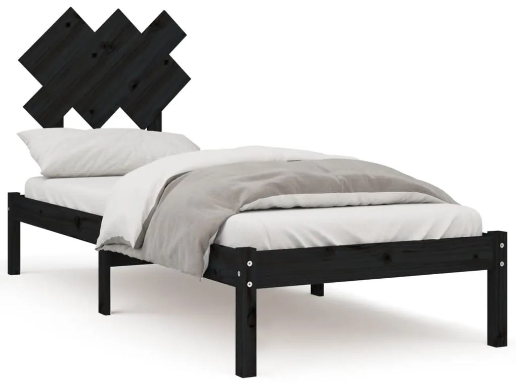 3104832 vidaXL Cadru de pat mic single 2FT6, negru, 75x190 cm, lemn masiv