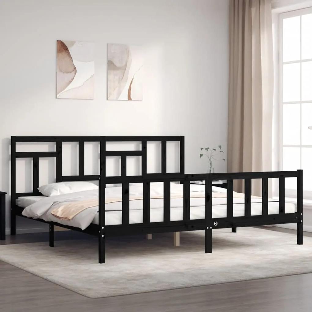 3193165 vidaXL Cadru pat cu tăblie 200x200 cm, negru, lemn masiv